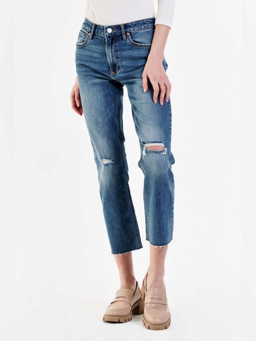 Dear John Jodi Straight Super High Rise Distressed Jeans With Raw Hem Size 26